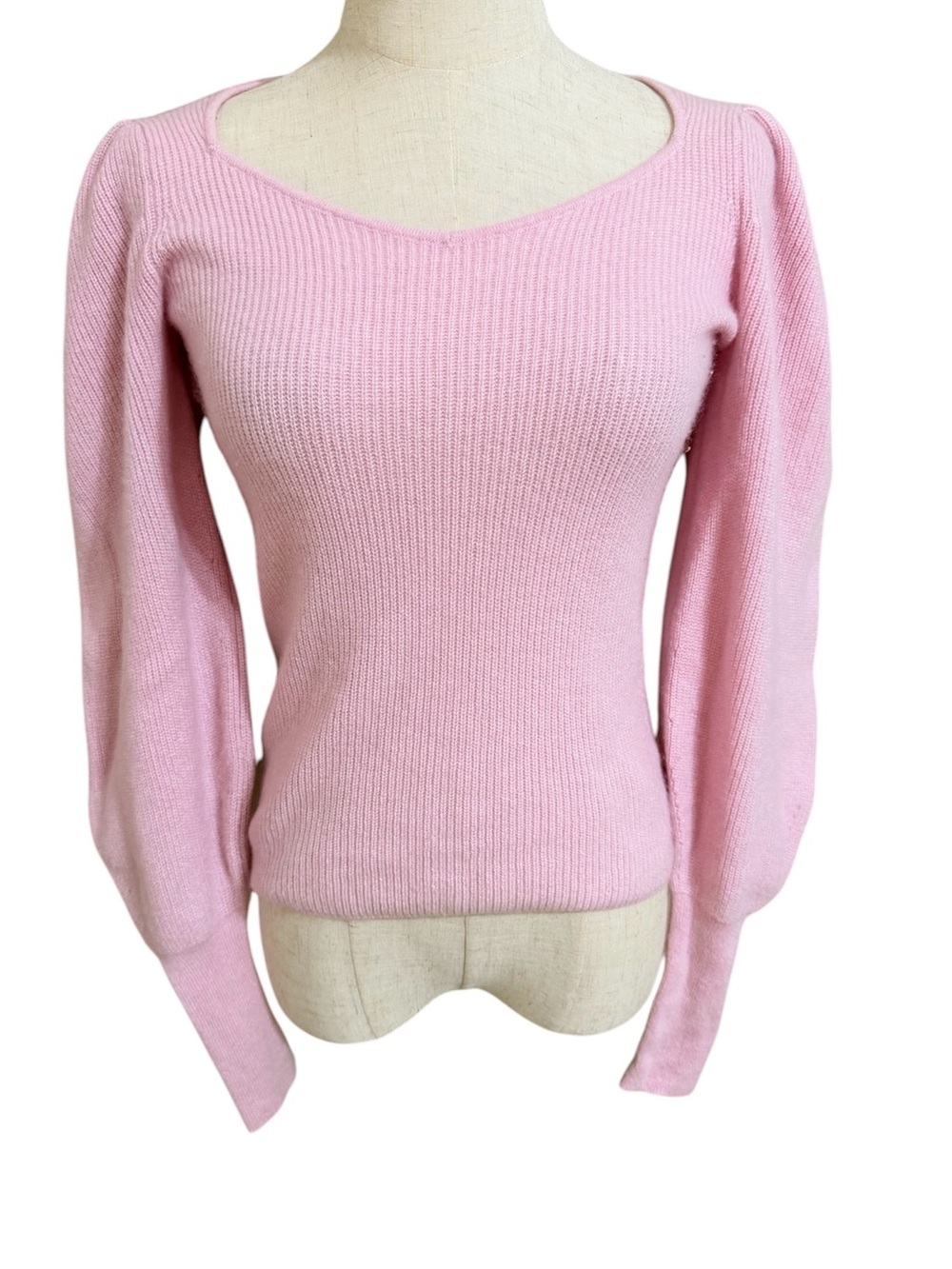 Design History Cashmere Sweater S Women's Pink Sweetheart Neckline Puff Sleeves